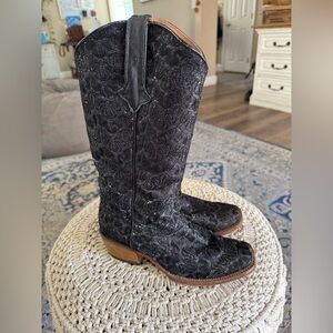 Tanner Mark Women's Tara Leather Square Toe Boots Black